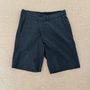R13 Charcoal Gray Pinstripe Cross Over. Wool Shorts - SZ M